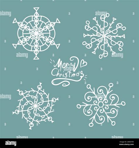Set of white snowflakes for Christmas and New Year design. For postcard ...