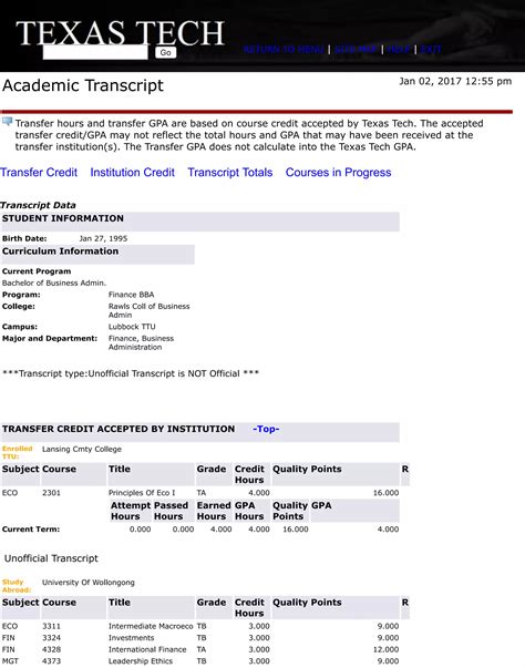 Academic Transcript 2017 | PDF
