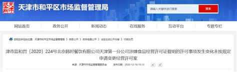 天津市和平区市场监督管理局关于北京韩时餐饮有限公司天津第一分公司的行政处罚信息-中国质量新闻网