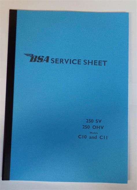 BSA C10 and C11 250cc SV and 250cc OHV Service Sheet / Instruction Book ...