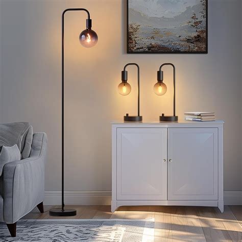 Industrial Lamp Set 3 Piece-1 Floor Lamp and 2 Dimmable Table Lamp- 3 ...
