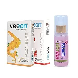 Veeon Play Safe Condoms for Men's, Extra Pleasure Mango & Strawberry ...