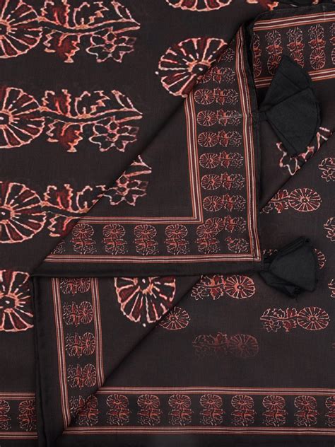 Black & Maroon Kalamkari Printed Blended Silk Dupatta. Dupatta Bazaar