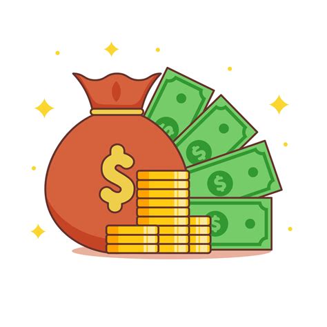 Sack Of Money Vector Icon Illustration. Money Bag, cash and coin ...