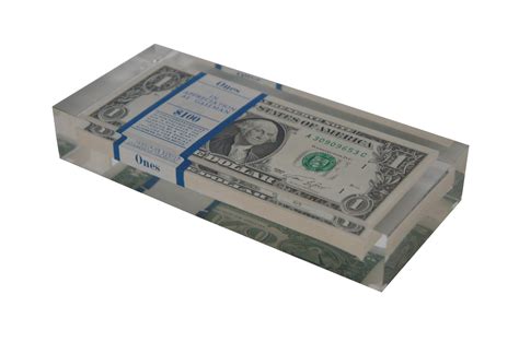 1974 US $100 One Hundred Dollar Bundle Bill Stack Lucite Money Paperweight
