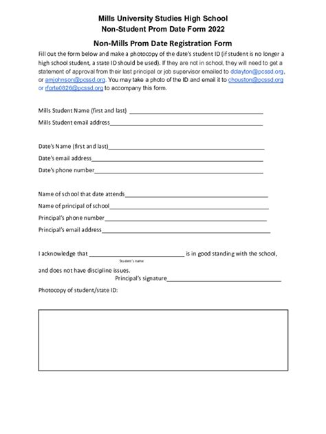 Mills University Non-Student Prom Date Form - Blank Fillable Template ...