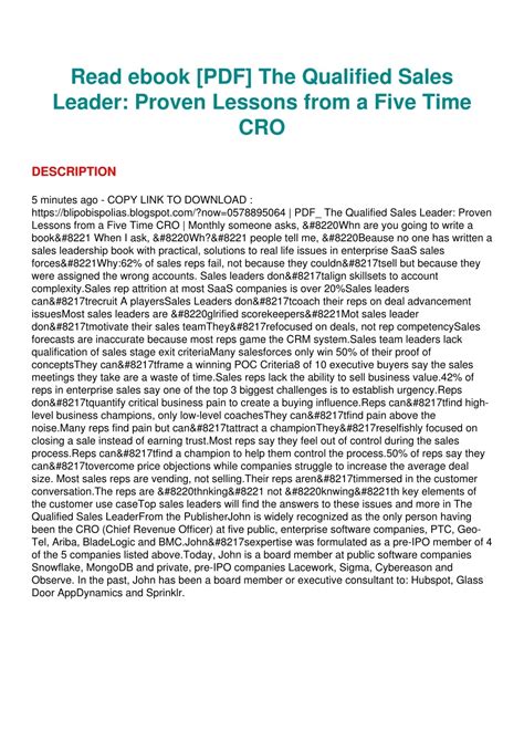 PPT - DOWNLOAD/PDF Read ebook [PDF] The Qualified Sales Leader: Proven ...