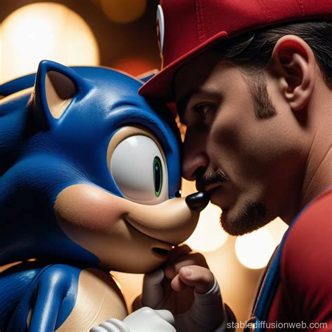 Sonic and Mario's Playful Kiss | Stable Diffusion Online