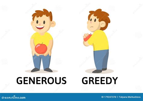 Words Generous and Greedy Flashcard with Cartoon Characters. Opposite ...
