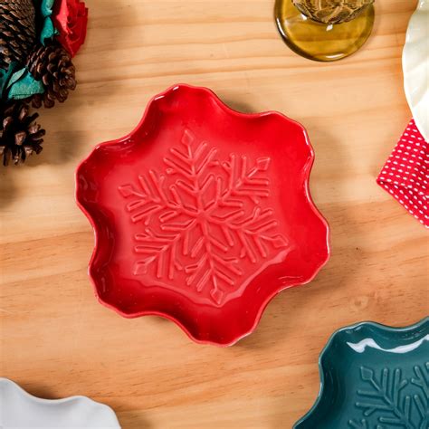 Set Of 3 Snowflake Ceramic Snack Plates Online - Premium Snack Plate ...
