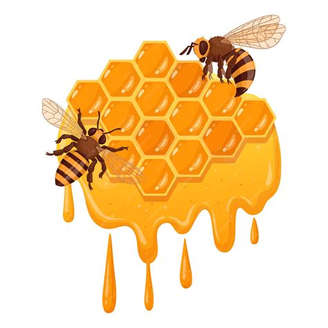 Premium Vector | Honeycomb with bees cartoon sweet honeycomb with ...