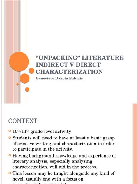 "Unpacking" Literature: Indirect Vs Direct Characterization | PDF ...