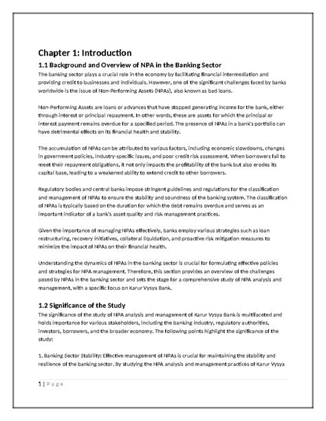 NPA ANALYSIS OF KARUR VYSYA BANK - Chapter 1: Introduction 1 Background ...