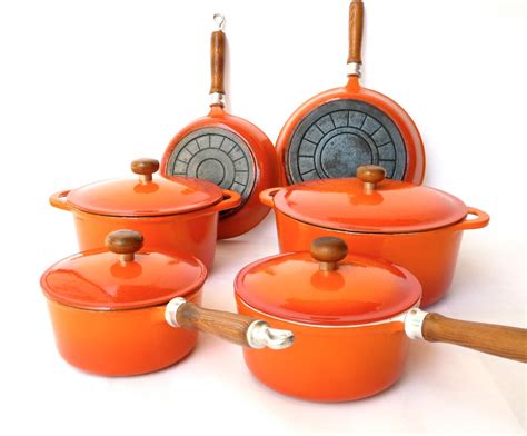 Vintage Enamel Cast Iron Cookware // 10 Piece Set in Orange