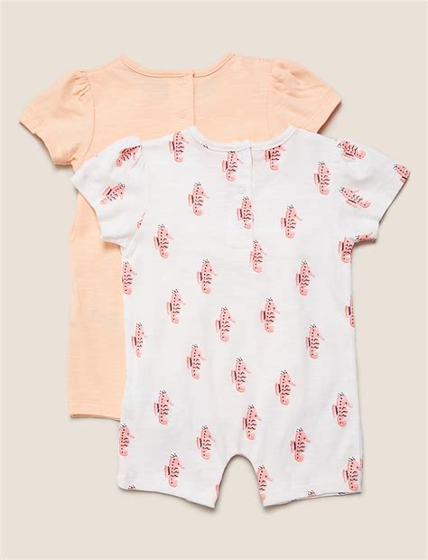 Buy 2pk Pure Cotton Seahorse Print Rompers at Marks & Spencer