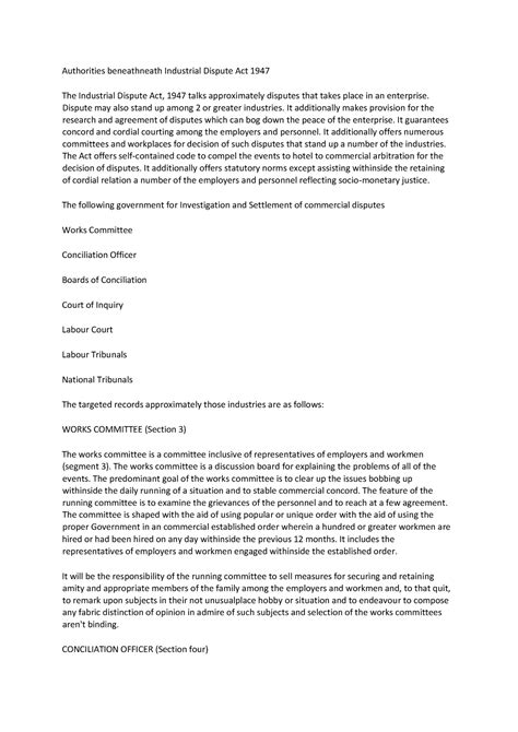 Authorities beneathneath Industrial Dispute Act 1947 - Labour ...
