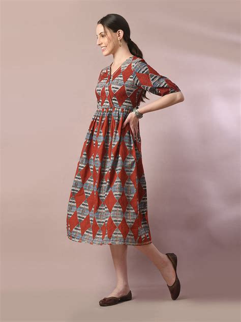 Women's Multi Printed Cotton V-Neck Empire Party Dress – Trendia