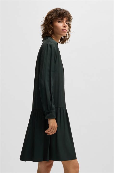 BOSS - Drop-waist dress with convertible collar - Dark Green