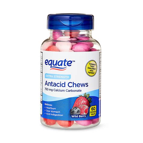 Equate Extra Strength Antacid Chewable Tablets for Acid Indigestion, Wild Berry, 60 Count ...