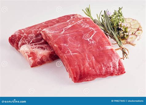 Two Rectangular Portions of Raw Lean Flank Steak Stock Image - Image of ...