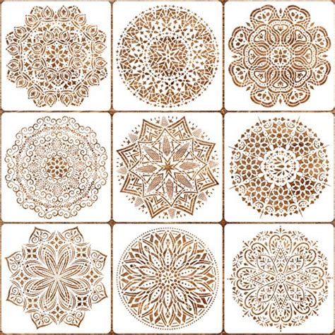 9 Pack 12x12 in Reusable Mandala Stencil for Painting on Floor Large ...