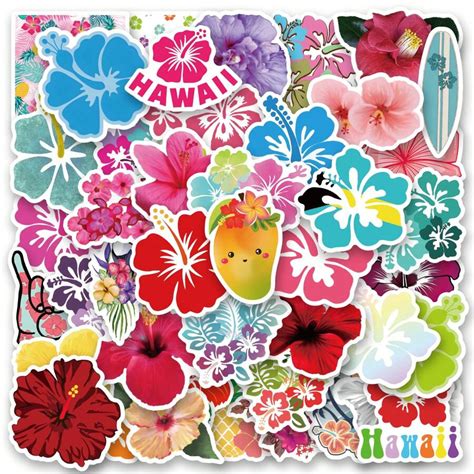 52PCS Hibiscus Flower Stickers Vinyl Aesthetics Stickers For ...