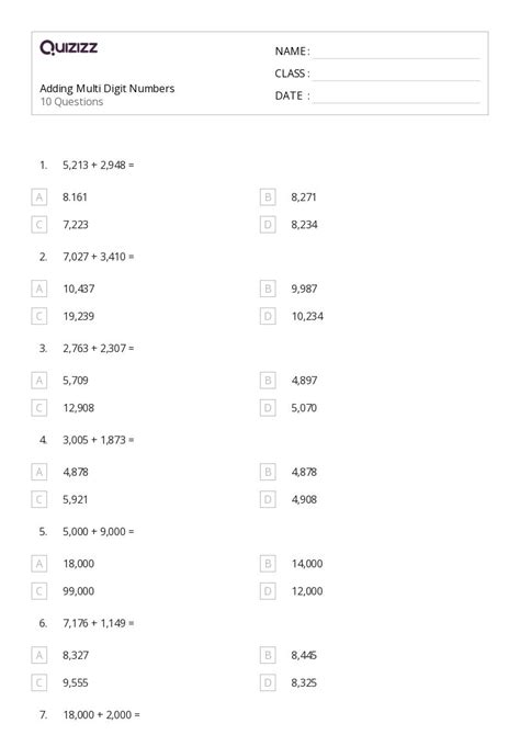 Image result for Adding 4 Multi-Digit Numbers Worksheet