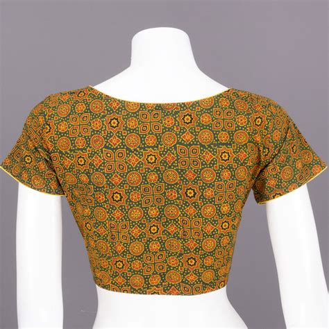 Green Ajrakh Printed Cotton Blouse 10072254 – Avishya.com