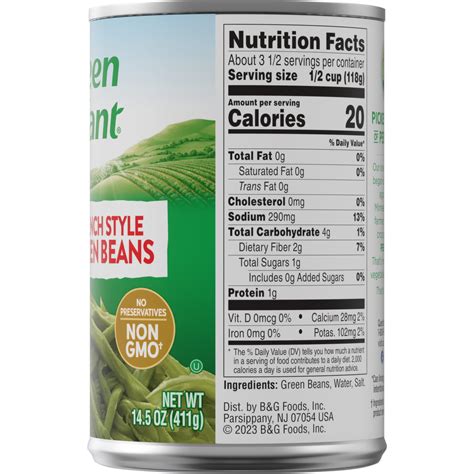 Great Value Green Beans Nutrition Facts at Catherine Fletcher blog
