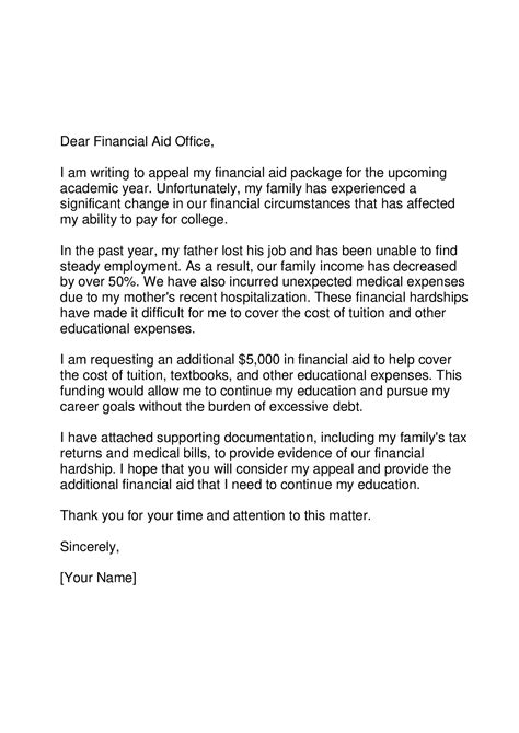 Writing a Financial Aid Appeal Letter – Document Template