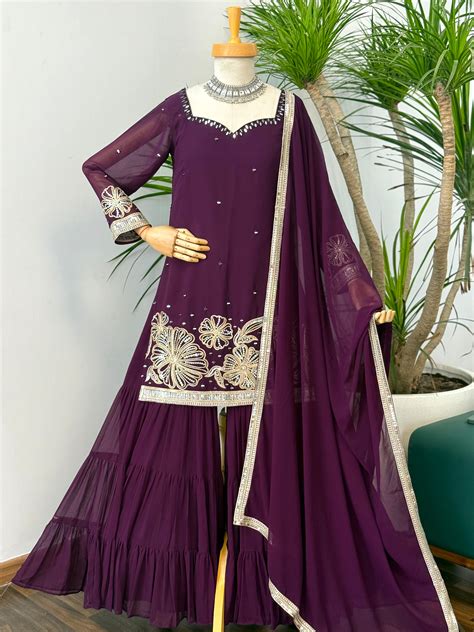 Purple color Sequence Embroidery work Sharara BLS100 – BL Fabric