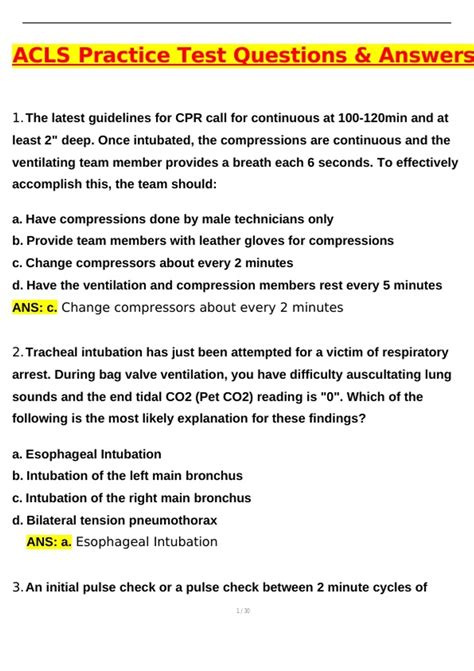 ACLS Practice Test (Latest 2025 / 2026 Update) Actual Questions and ...