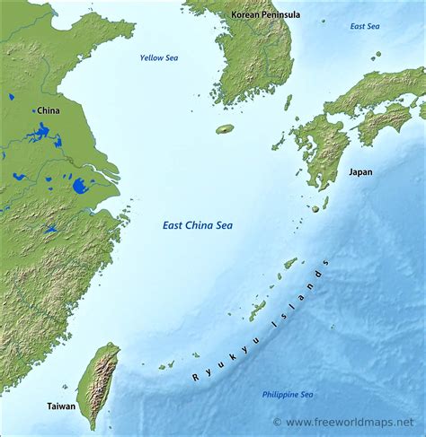 East China Sea map - by Freeworldmaps.net