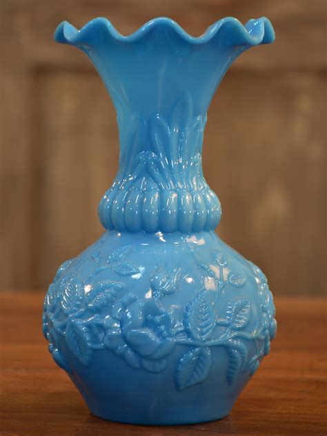 Antique French blue opaline vase - sky blue milk glass – Chez Pluie