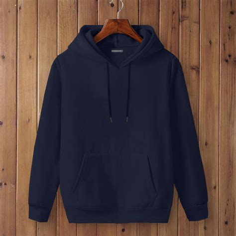 Full Sleeve Navy Blue Cotton Kangaroo Hoodie for Men by LAZYCHUNKS ...
