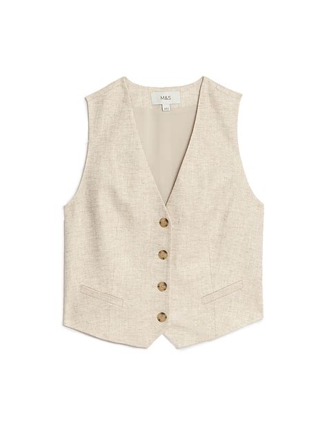 Buy Linen Blend Tailored Waistcoat at Marks & Spencer
