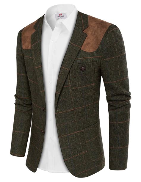 PJ PAUL JONES Men's Blazer Herringbone Tweed Sport Coats Two Button ...