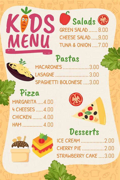 Kid s menu template printable – Artofit