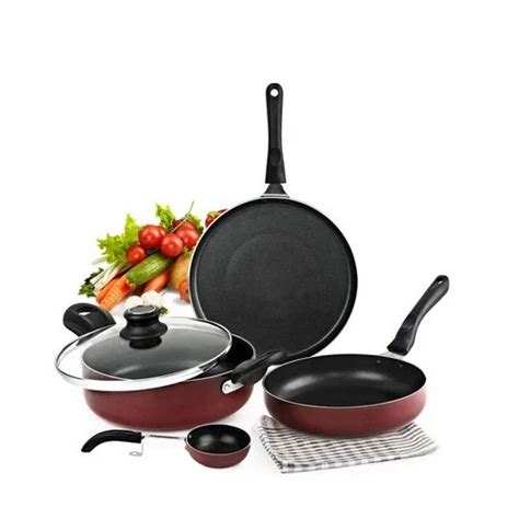 Cookware Set - Aluminium Cookware Set Black & Red Colour Cookware With ...