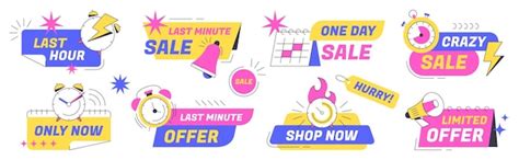 Laatste keer aanbieden badges met wekker icoon kalender stopwatch en ...