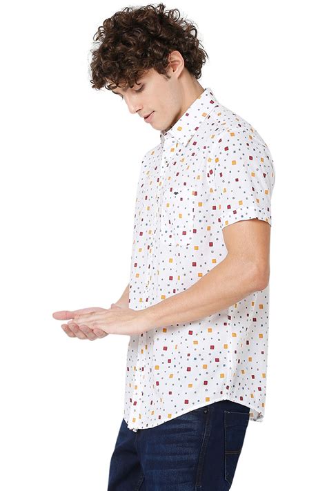 Buy White & Multi Geometric Print Slim Fit Casual Shirt Online at ...