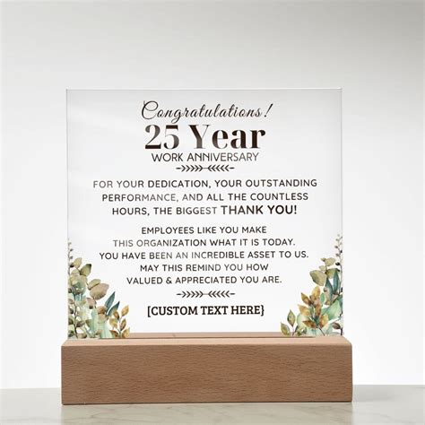 25 Years of Service Work Anniversary, Personalized Acrylic Plaque ...