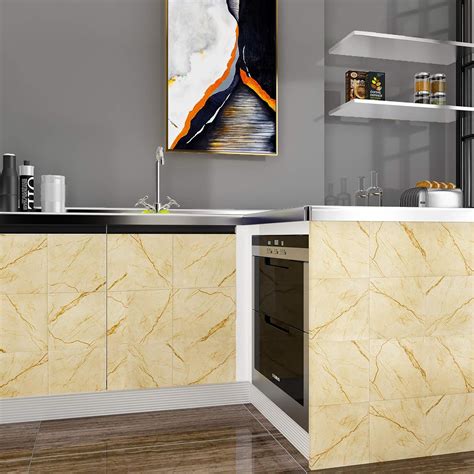 Buy VEELIKE 12 Pack Tan Marble Peel and Stick Floor Tile 12''x12'' Tan ...