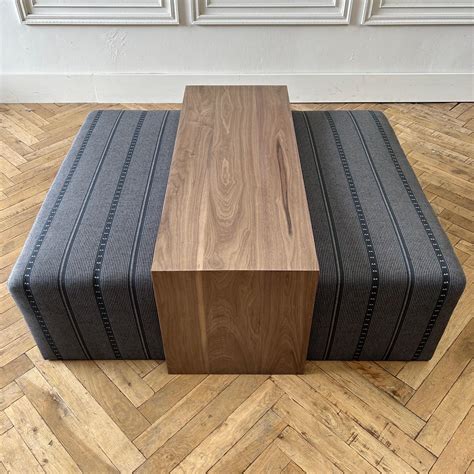 Made to Order Cube Ottoman with Walnut or Oak Waterfall Style Table For ...