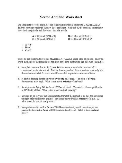 Image result for Physical Science Vectors Worksheet
