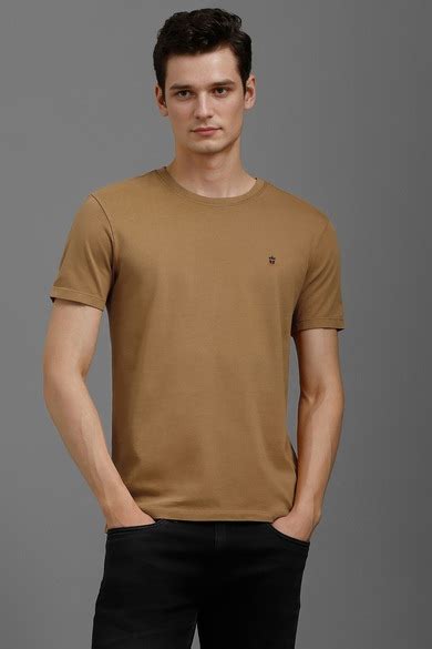 Buy Men Brown Solid Crew Neck T-shirt Online - 39833684 | Louis Philippe