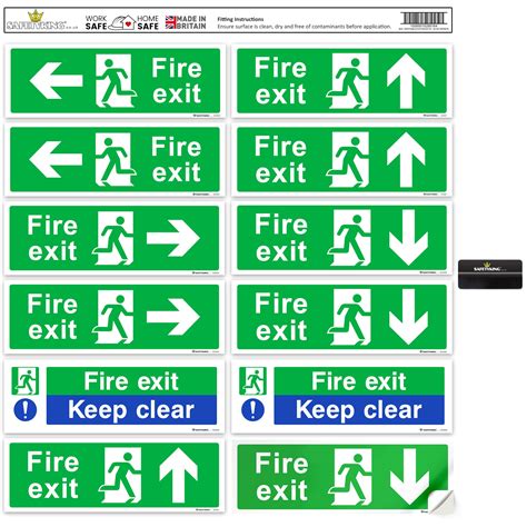 Buy SAFETYKING® 12 Piece Fire Exit Signage kit 30cm x 10cm | Self ...