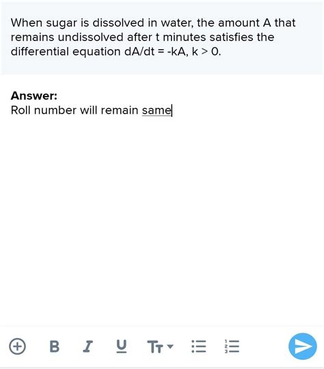 When sugar is dissolved in water, the amount A that remains undissolved ...