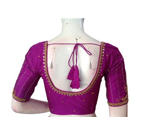 Purple Aari Elegance : Bridal Silk Saree Ready Made Blouse – D3blouses