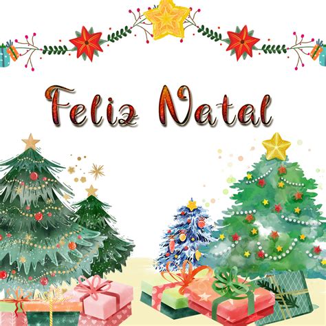 Merry Christmas Watercolor Christmas Tree In Portuguese, Portuguese ...